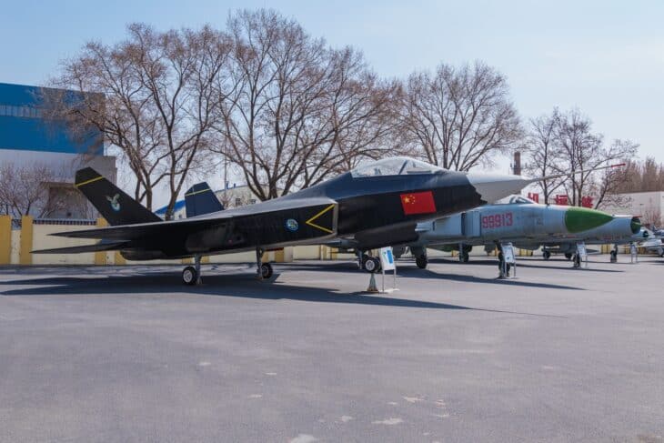 The second FC-31 prototype, the demonstrator that led to the J-35, preserved at the Shenyang Aircraft Corporation Aviation Expo Park.