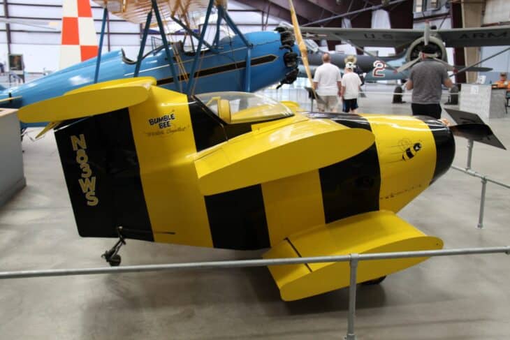 Yellow and black striped Starr Bumble Bee I biplane N83WS at the Pima Air & Space Museum