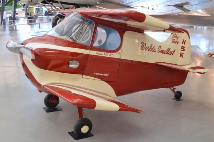 Red and cream Stits SA-2A Sky Baby with World's Smallest lettering on its fuselage at the Udvar-Hazy Center