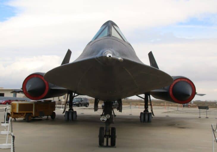Head-on view of Lockheed A-12 Oxcart 60-6924 on display outdoors