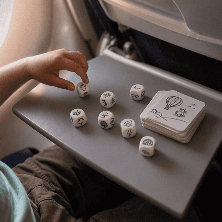 Nine dice and one rule produce a different story every time.