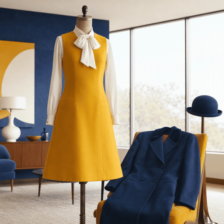 A felt bowler hat and a jumper dress in blue or gold marked the start of the jumbo jet era.