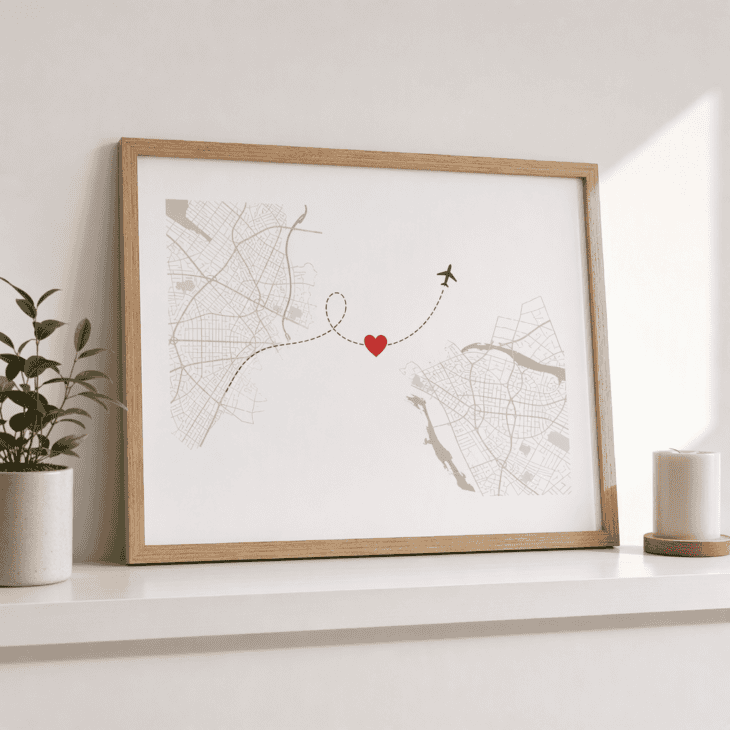 A print of your two cities turns the distance you survived into something to hang on the wall.