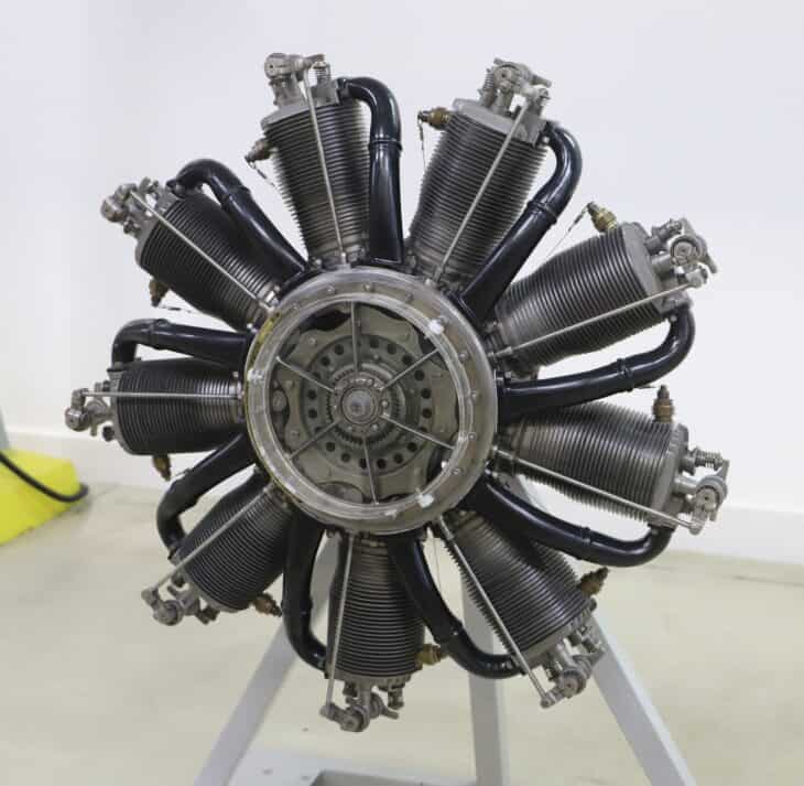 Le Rhône 9C nine-cylinder rotary engine seen from the front at IWM Duxford