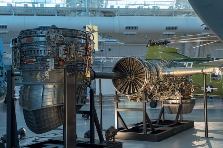 Pratt & Whitney F135 low-bypass turbofan with its lift fan on display at the Steven F. Udvar-Hazy Center