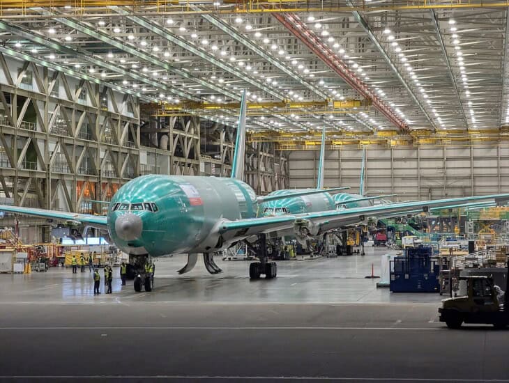 unfinished Boeing 777X fuselages at the Boeing Everett Factory