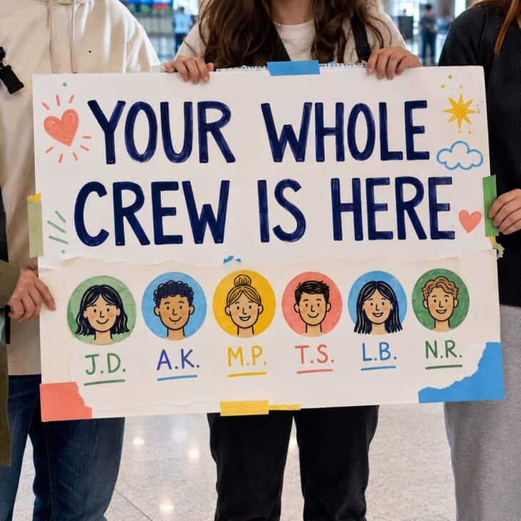 Giving every friend a small piece of the poster makes the group welcome feel genuinely shared.