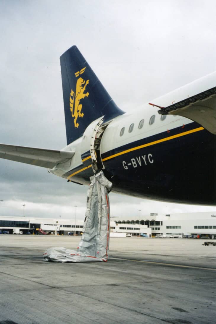 Deflated evacuation slide on an Airbus A320