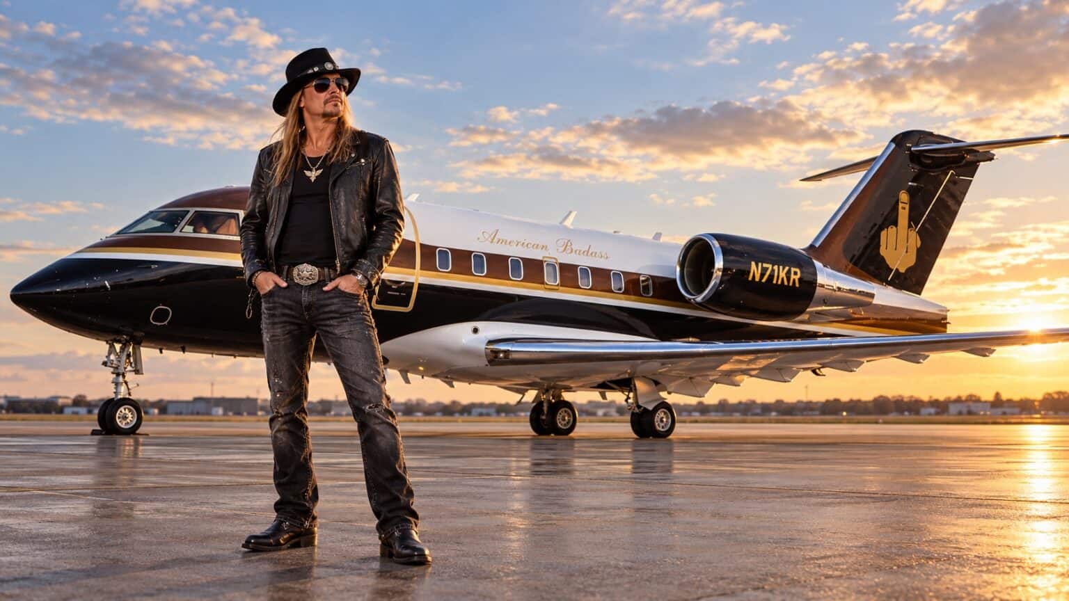 Kid Rock with N71KR Bombardier Challenger 601 private jet