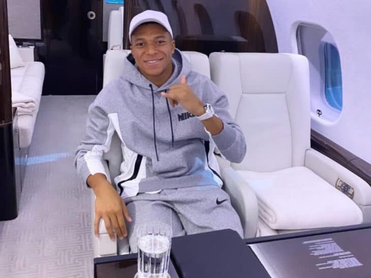 Kylian Mbappe inside private jet