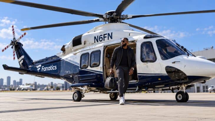 LeBron James departs N6FN Leonardo AW-139 helicopter