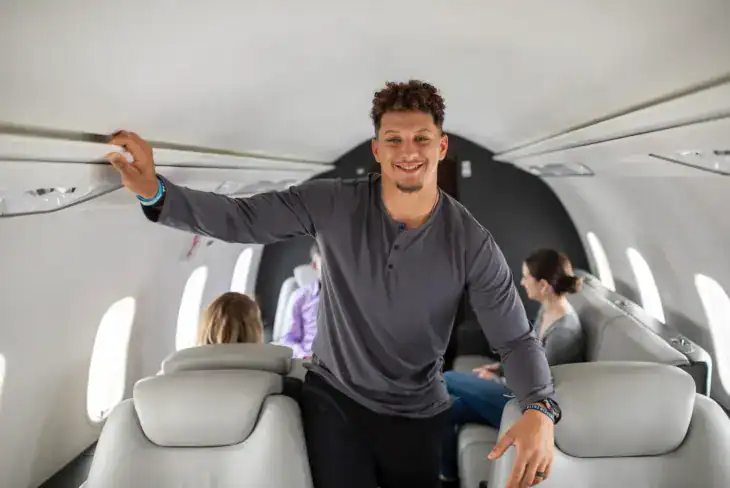 Patrick Mahomes on one of Airshare Challenger 350 jets