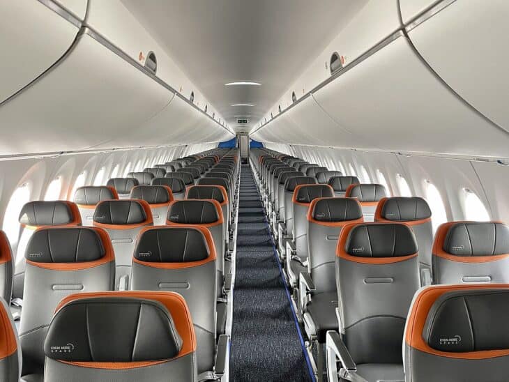 The cabin on JetBlue's first Airbus A220-300