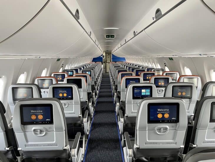 The cabin on JetBlue's first Airbus A220-300