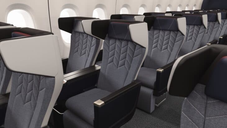World Traveller Plus (premium economy) seats on British AIrways A380 front view