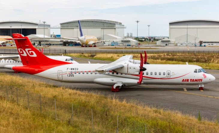 Air Tahiti ATR 72-600 F-WWEG parked on the ramp at Toulouse, where ATR builds the airplanes