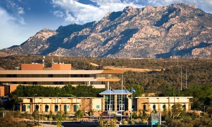 Embry-Riddle Aeronautical University Prescott campus with granite mountains behind
