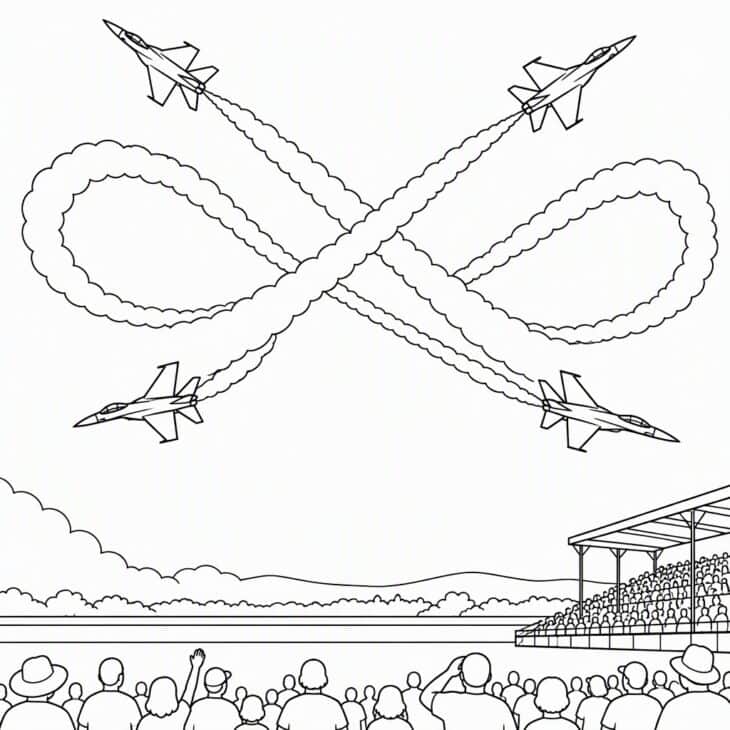Looping smoke ribbons turn the sky into a design.