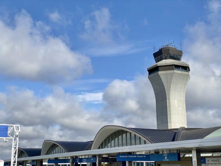 Terminal 1 and the control tower at St. Louis Lambert International Airport