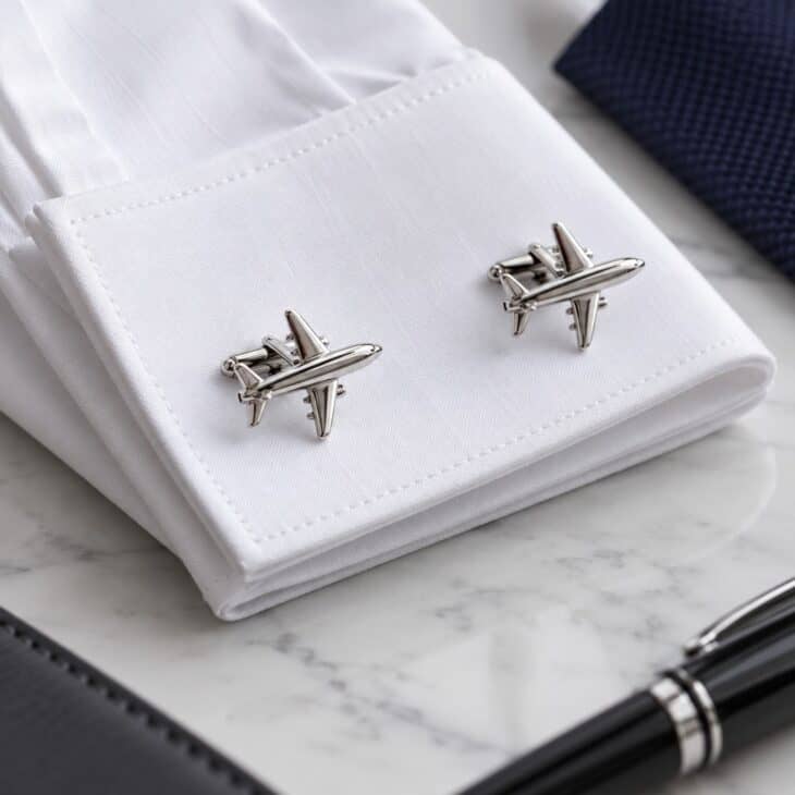 Cufflinks bring aviation into a formal outfit.