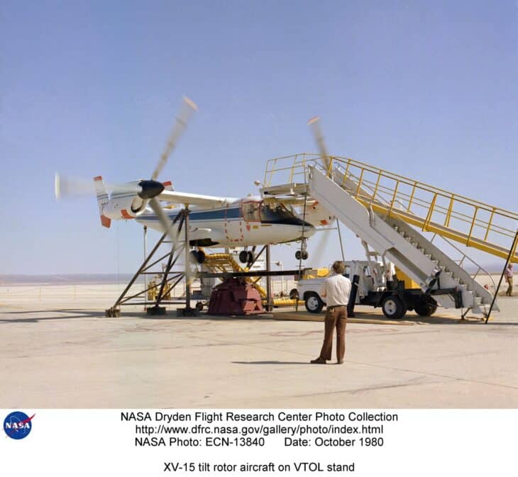NASA XV-15 tiltrotor on a test stand at the Dryden Flight Research Center