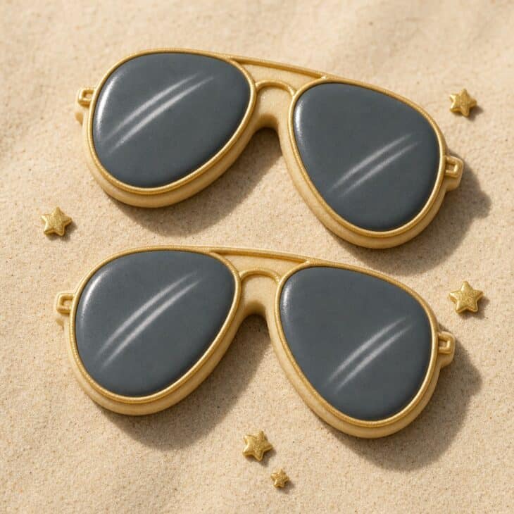 Teardrop lenses and a gold frame need nothing else.