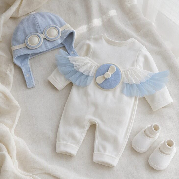 Soft tulle wings keep a baby airplane costume light enough to sleep in.