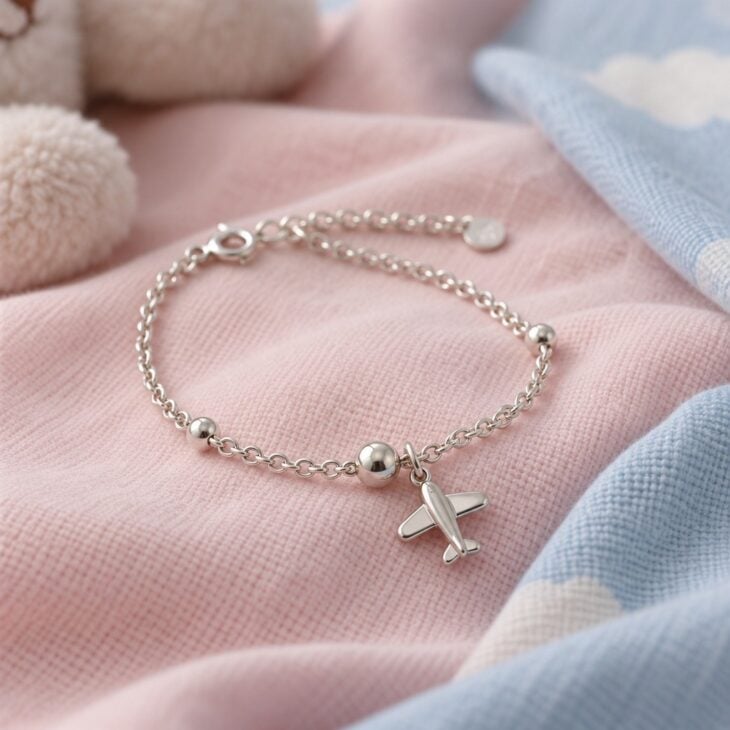 A baby bracelet starts the aviation theme early.