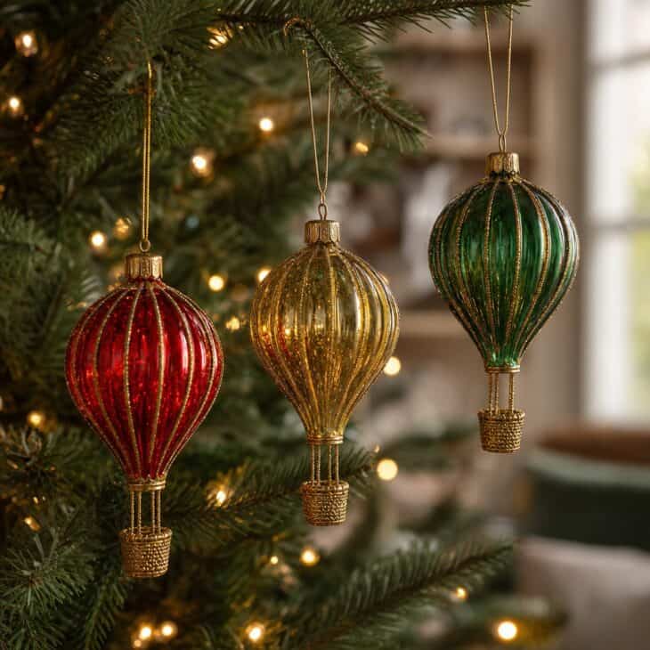 Glass balloons catch the tree lights.