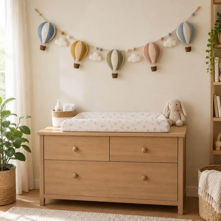 A felt garland brings color to a bare stretch of wall.
