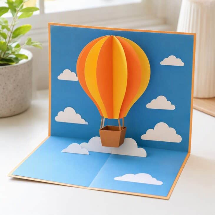 A simple fold makes the balloon rise from the card.
