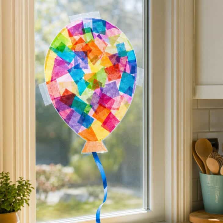 Window light turns tissue and plastic into a glowing balloon.