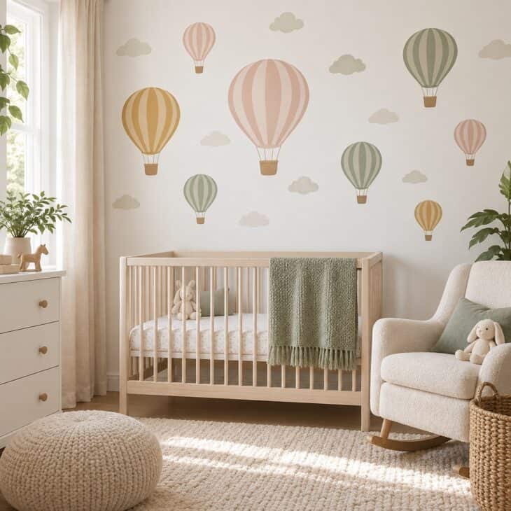 A decal set staggers big and small balloons across a plain wall.