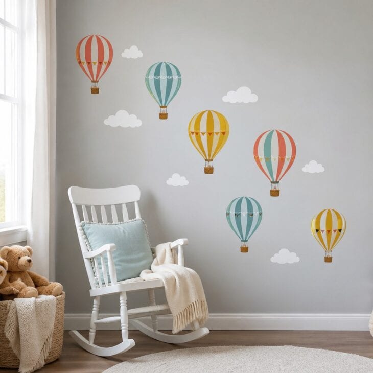 Decals turn a plain wall into a rising sky in an afternoon.