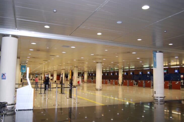 Check-in hall with desks at Barcelona-El Prat airport