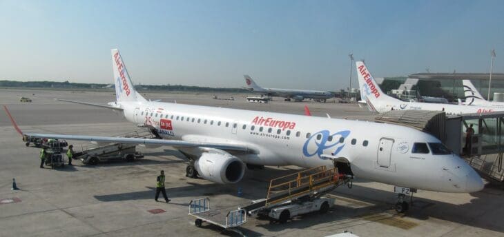 Air Europa Embraer 170 parked at a gate at Barcelona-El Prat airport