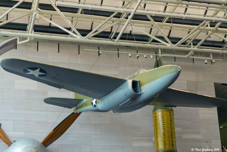 Bell XP-59A Airacomet suspended from the ceiling truss of the National Air and Space Museum