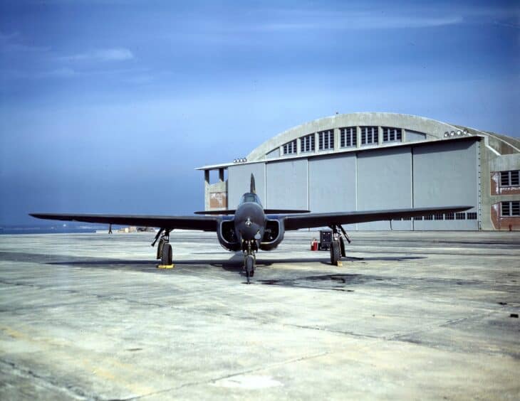 A Bell YP-59A Airacomet (serial 42-108778) at Naval Air Station Patuxent River, Maryland, during Navy tests in January 1944.