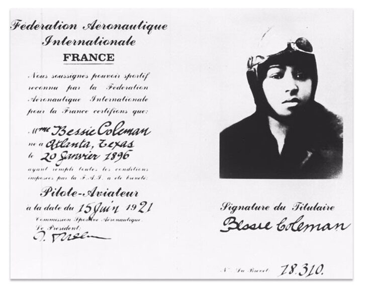 Bessie Coleman's Federation Aeronautique Internationale pilot certificate dated June 15, 1921, with her photograph