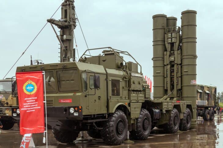 Russian S-400 Triumf launcher truck with its four missile canisters raised