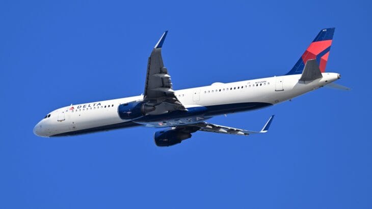 Delta Air Lines Airbus A321 climbing out after departure from Boston