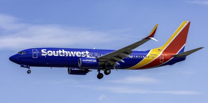 Southwest Airlines Boeing 737-800 on approach in the company's blue livery