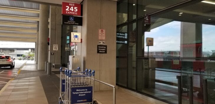 Curbside arrivals area outside the terminal at Tampa International Airport