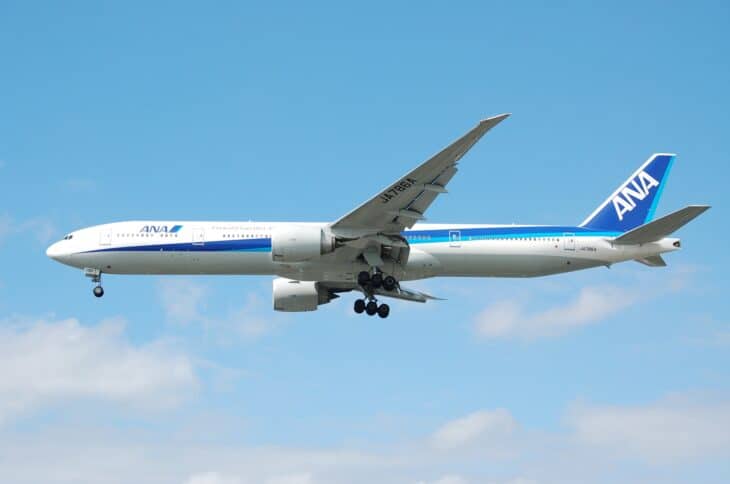 All Nippon Airways Boeing 777-300ER JA786A on approach to London Heathrow