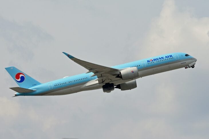 Korean Air Airbus A350-900 climbing out of Fukuoka