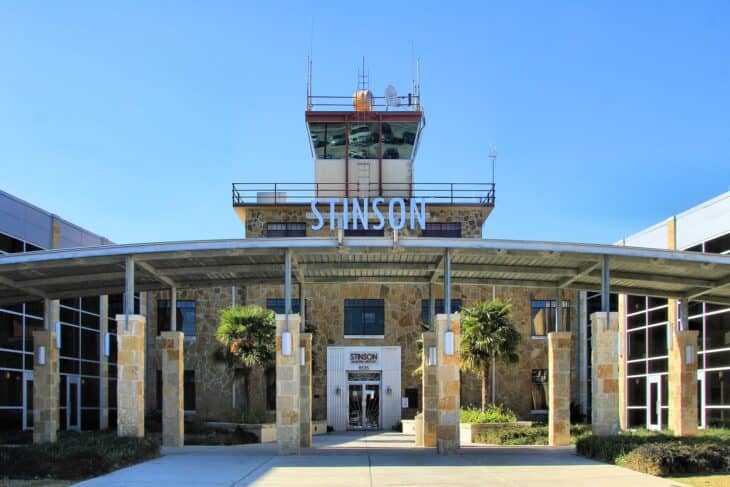 Control tower and entrance of Stinson Municipal Airport in San Antonio