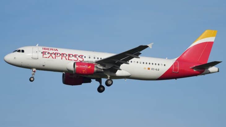 Iberia Express Airbus A320-211 in white and red livery on final approach