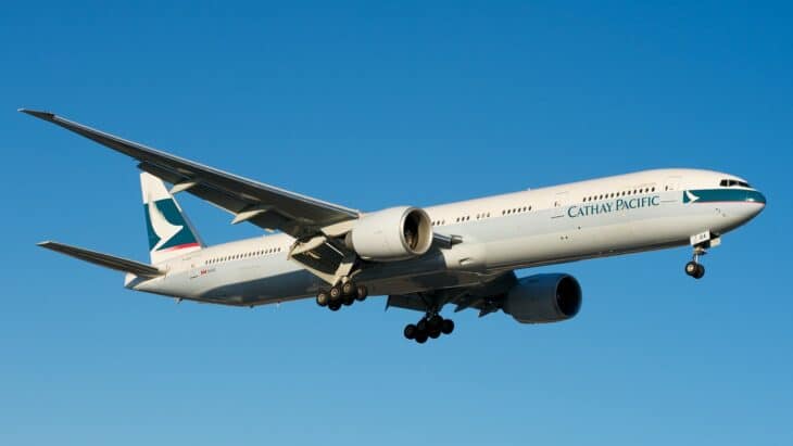 Cathay Pacific Boeing 777-300ER B-KQA on approach with gear down