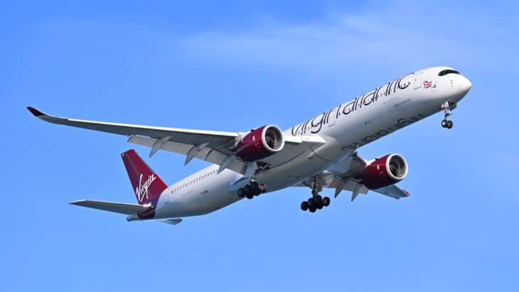 Virgin Atlantic Airbus A350-1000 G-VPRD climbing against a blue sky