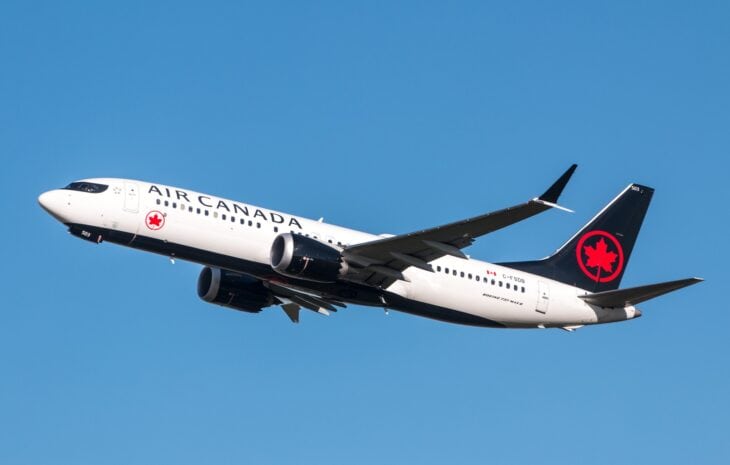 Air Canada Boeing 737 MAX 8 climbing after takeoff